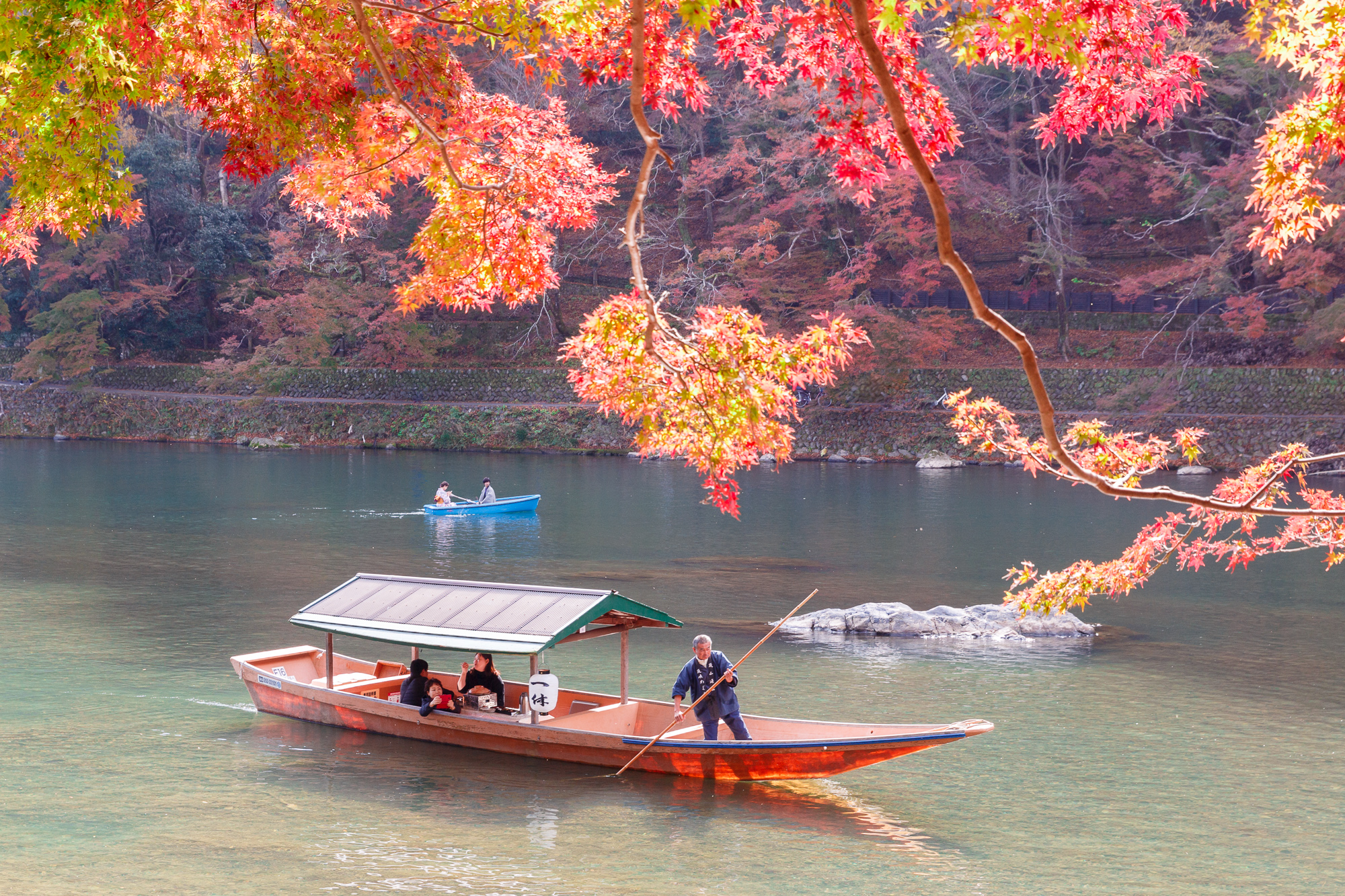 The district of Arashiyama, near Kyoto and Osaka is particularly beautiful under the blushing maple trees