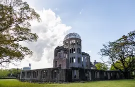 The Genbaku Dome, one of the few buildings that was not completely decimated by the bomb that fell on Hiroshima on August 6, 1945