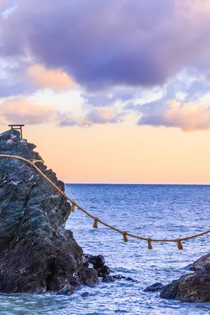 The Wedded Rocks are two sacred rocks in the ocean close to spiritual city of Ise