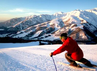 Un skieur sur les pistes japonaises de Nagano.