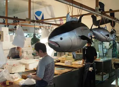 Des vendeurs de poisson au marché Tsukiji.