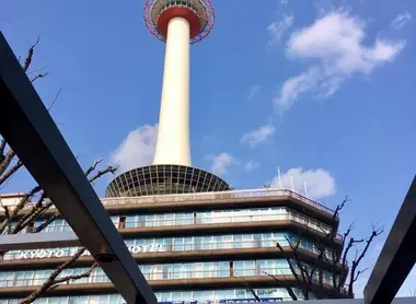 As you leave the station, the Kyoto tower looks through the visitors