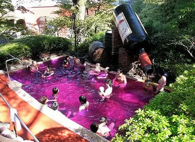 Piscina aromatizada con vino en el onsen Yunessun.