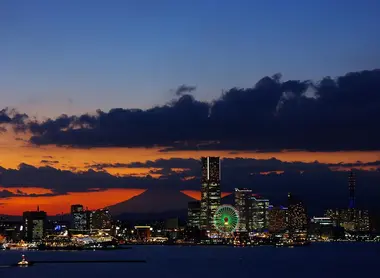 Vue sur Minato Mirai et le mont Fuji, Yokohama